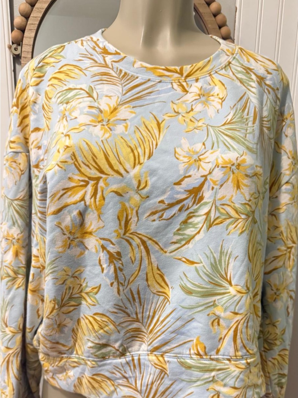 Hurley Light Blue Floral Sweatshirt with Yellow & Green Print